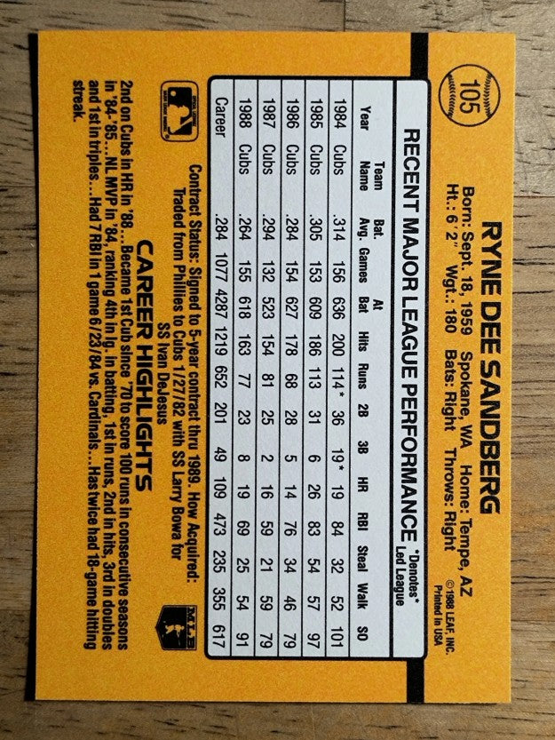1989 Donruss #105 Ryne Sandberg
