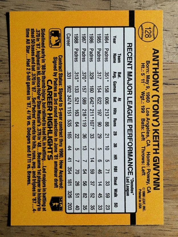 1989 Donruss #128 Tony Gwynn