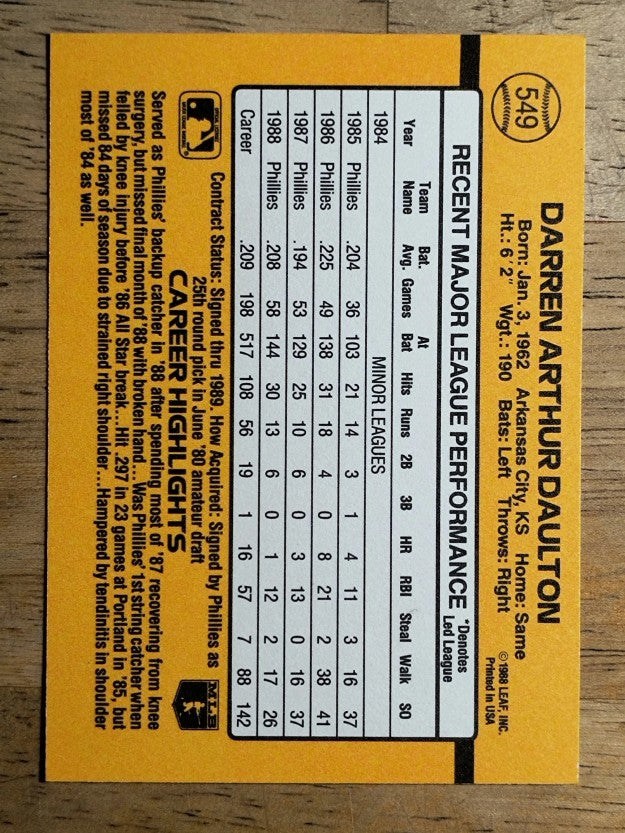 1989 Donruss #549 Darren Daulton