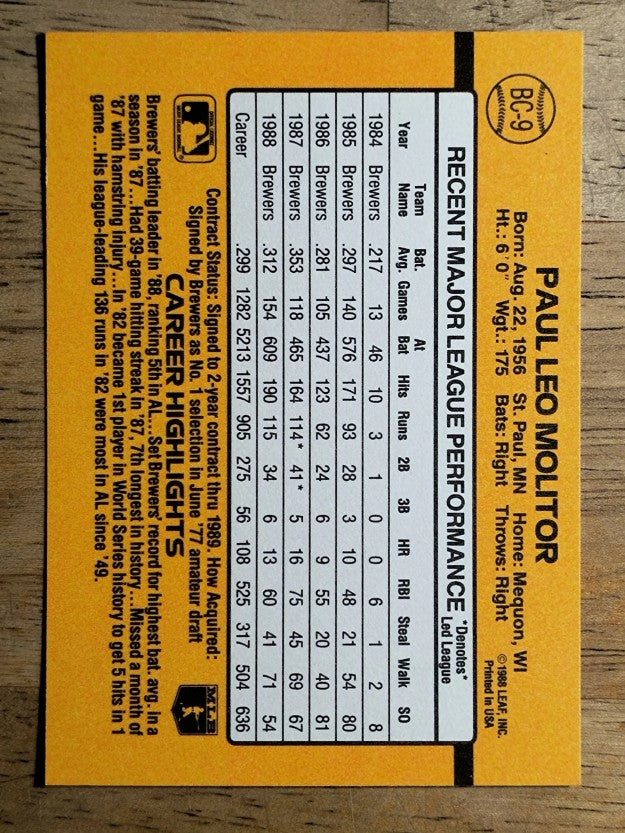 1989 Donruss Bonus MVP's #BC9 Paul Molitor