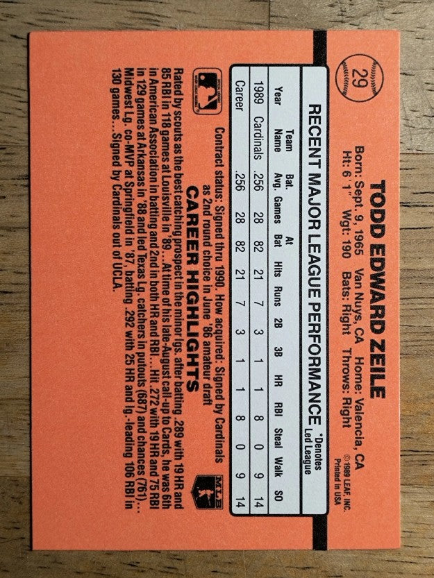 1990 Donruss #29 Todd Zeile RR
