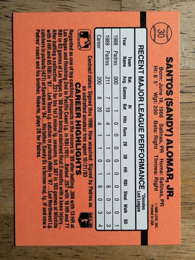 1990 Donruss #30 Sandy Alomar Jr.