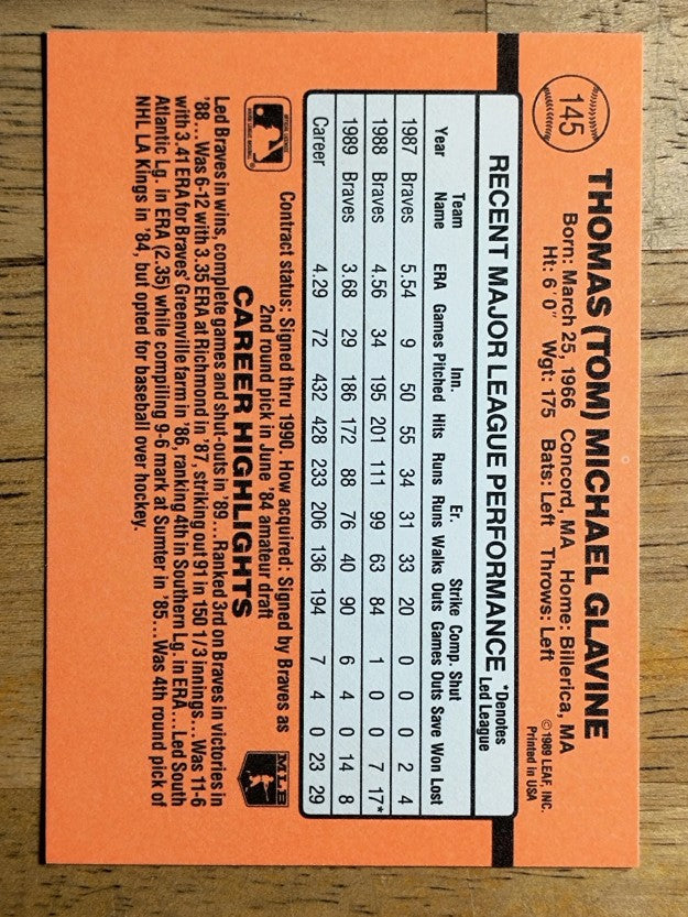1990 Donruss #145 Tom Glavine