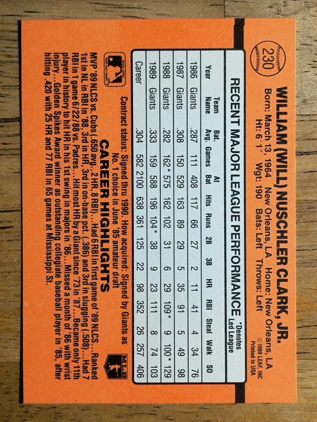 1990 Donruss #230 Will Clark