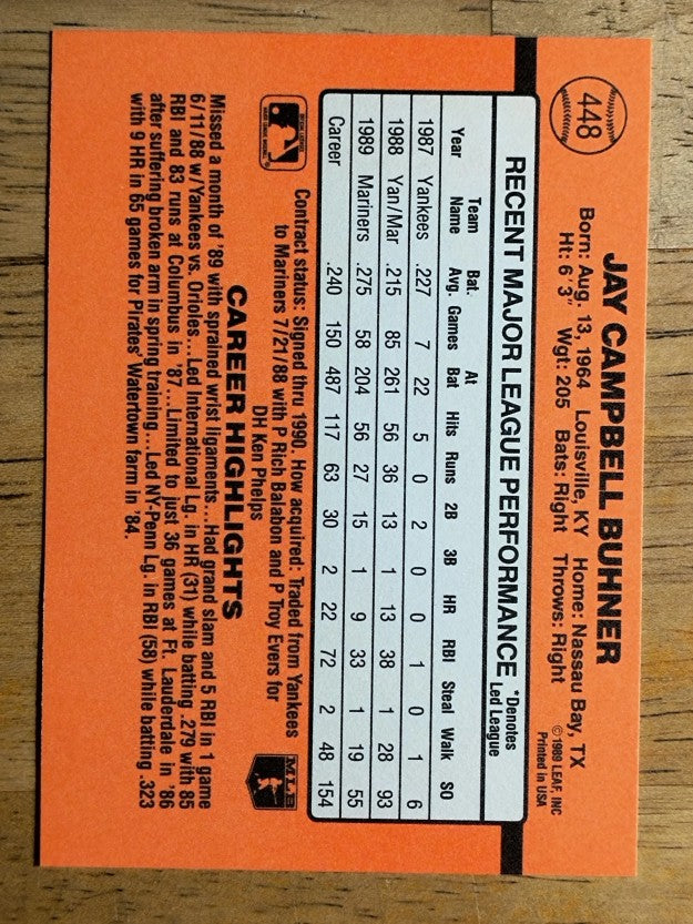 1990 Donruss #448 Jay Buhner