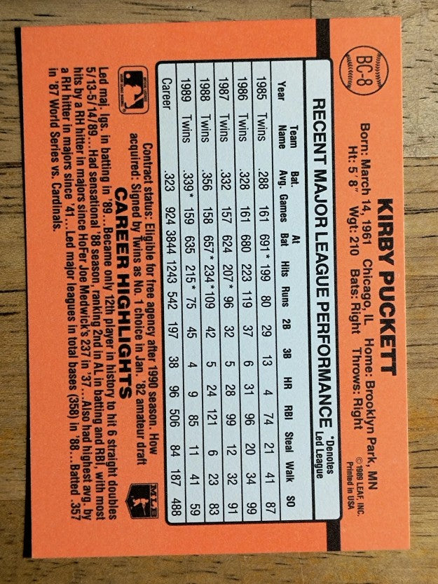 1990 Donruss Bonus MVP's #BC8 Kirby Puckett