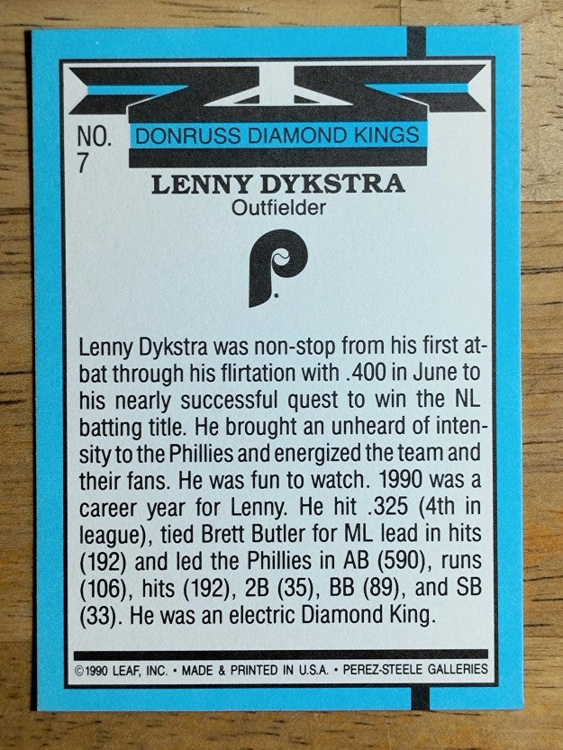 1991 Donruss #7 Len Dykstra DK