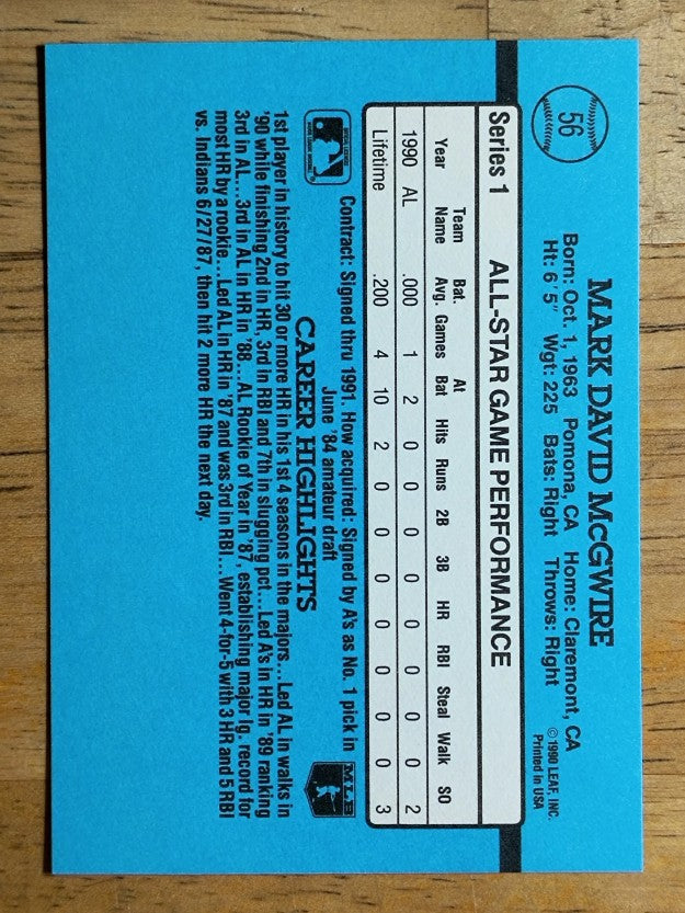 1991 Donruss #56 Mark McGwire AS