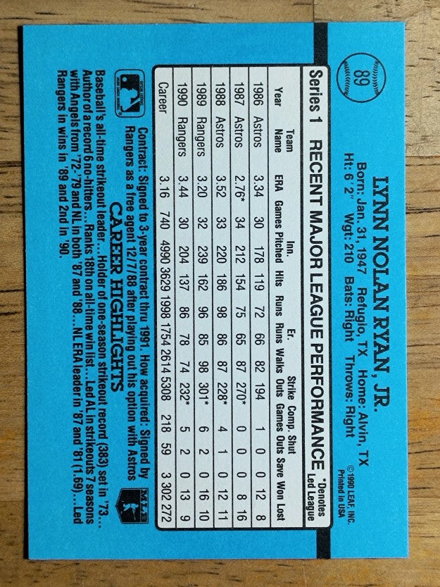 1991 Donruss #89 Nolan Ryan