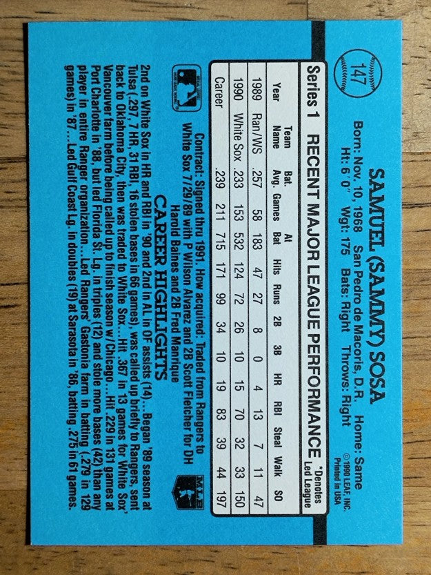 1991 Donruss #147 Sammy Sosa