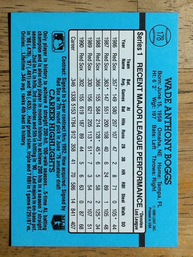 1991 Donruss #178 Wade Boggs