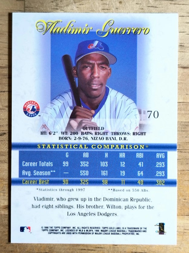 1998 Topps Gold Label Class 1 #70 Vladimir Guerrero