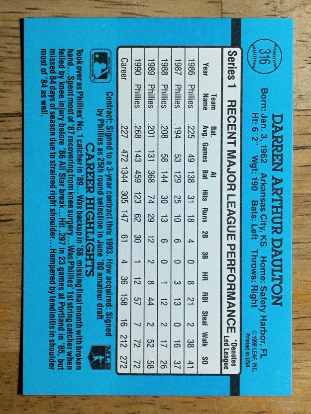 1991 Donruss #316 Darren Daulton