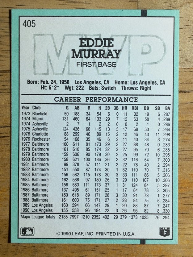 1991 Donruss #405 Eddie Murray MVP