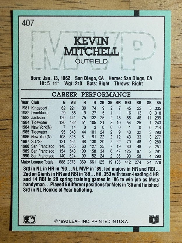 1991 Donruss #407 Kevin Mitchell MVP