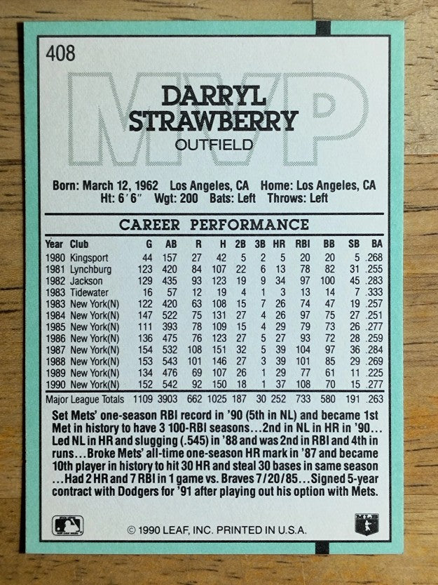 1991 Donruss #408 Darryl Strawberry MVP