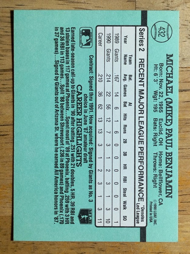 1991 Donruss #432 Mike Benjamin RR