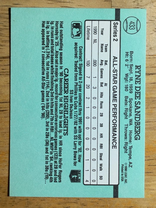 1991 Donruss #433 Ryne Sandberg AS