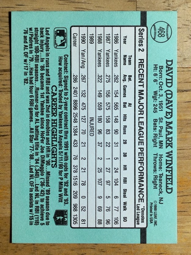1991 Donruss #468 Dave Winfield