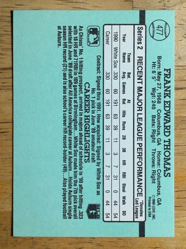 1991 Donruss #477 Frank Thomas