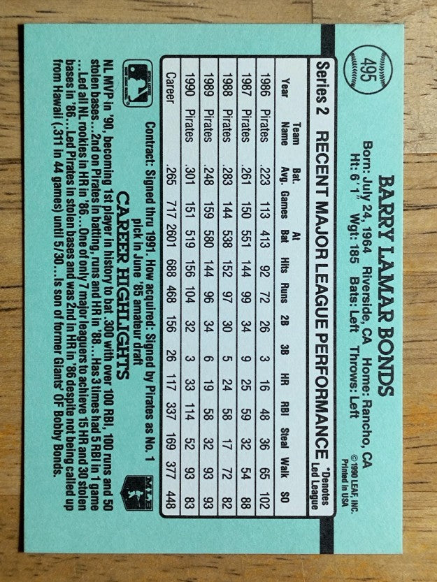 1991 Donruss #495 Barry Bonds
