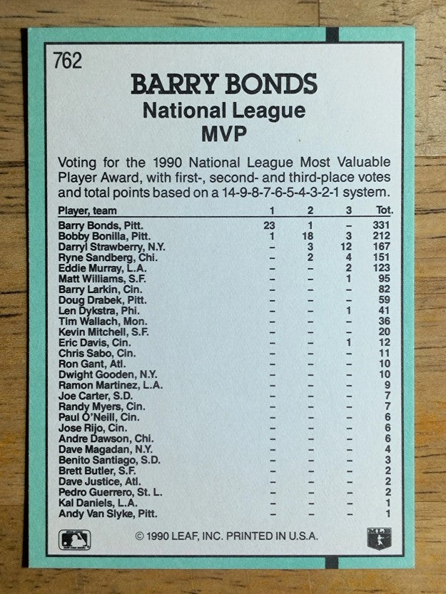 1991 Donruss #762 Barry Bonds MVP