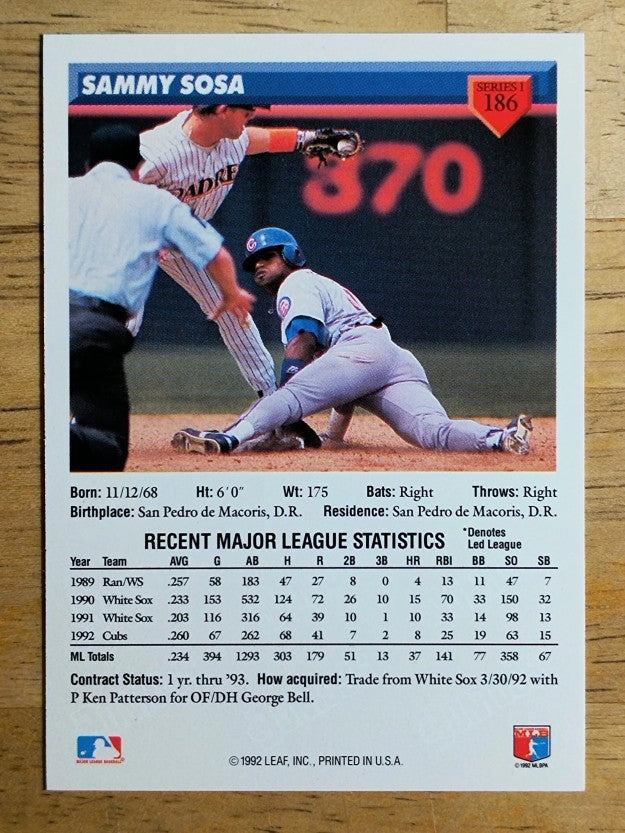 1993 Donruss #186 Sammy Sosa