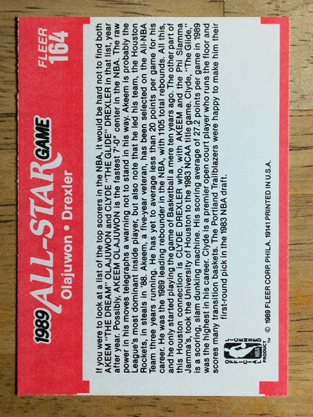 1989-90 Fleer #164 Hakeem Olajuwon AS/Clyde Drexler AS