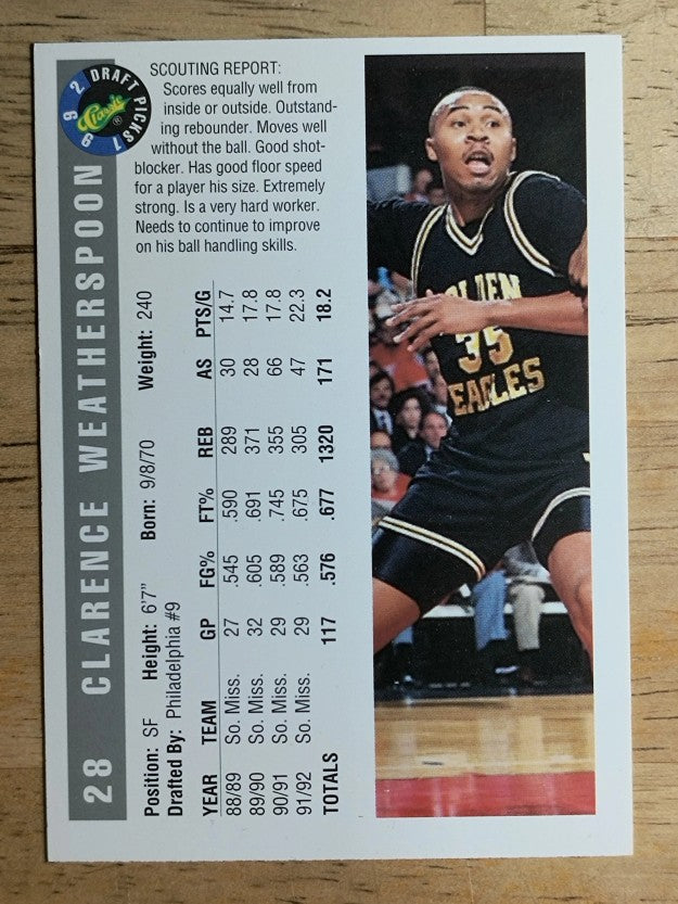 1992 Classic #28 Clarence Weatherspoon