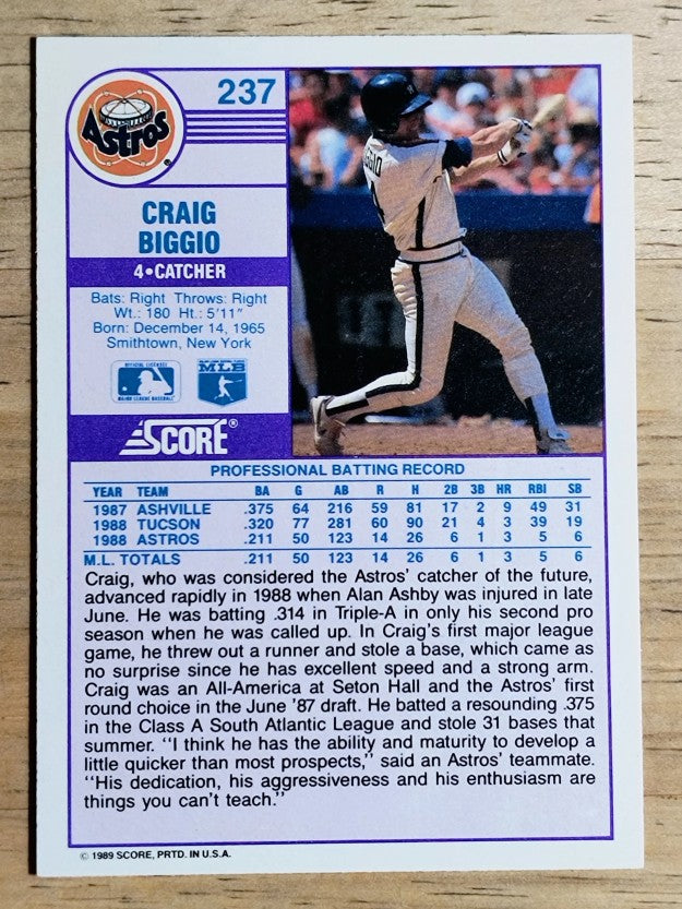 1989 Score #237 Craig Biggio RC