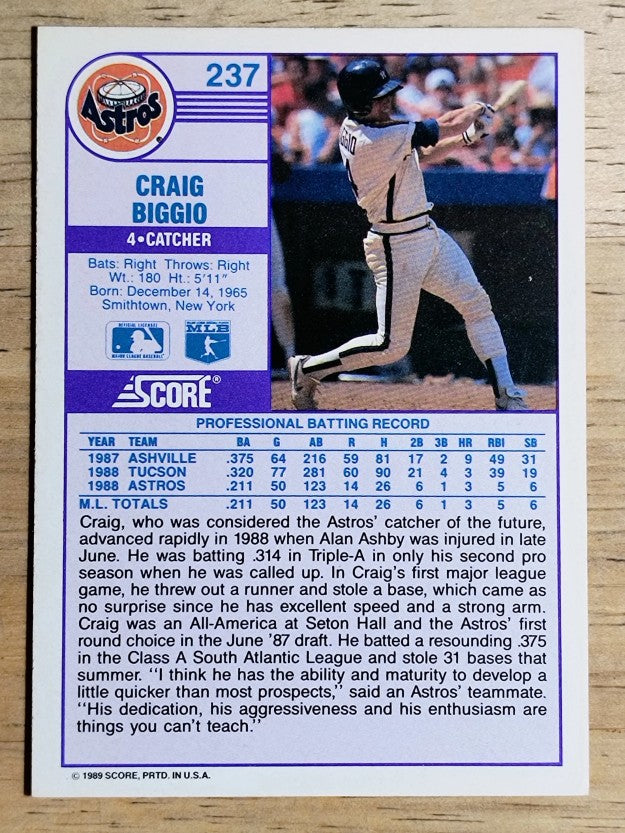 1989 Score #237 Craig Biggio RC
