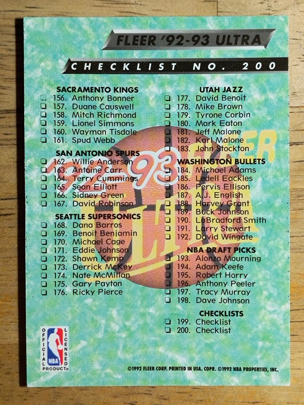 1992-93 Ultra #200 Checklist 105-200