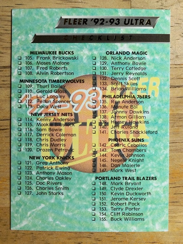 1992-93 Ultra #200 Checklist 105-200