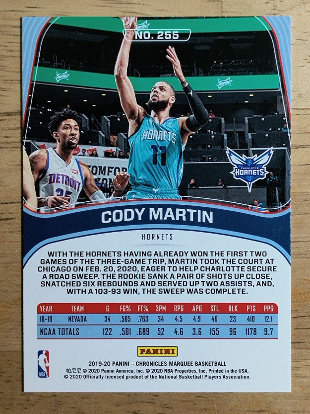 2019-20 Panini Chronicles #255 Cody Martin/Marquee