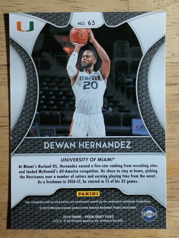 2019-20 Panini Prizm Draft Picks #63 Dewan Hernandez
