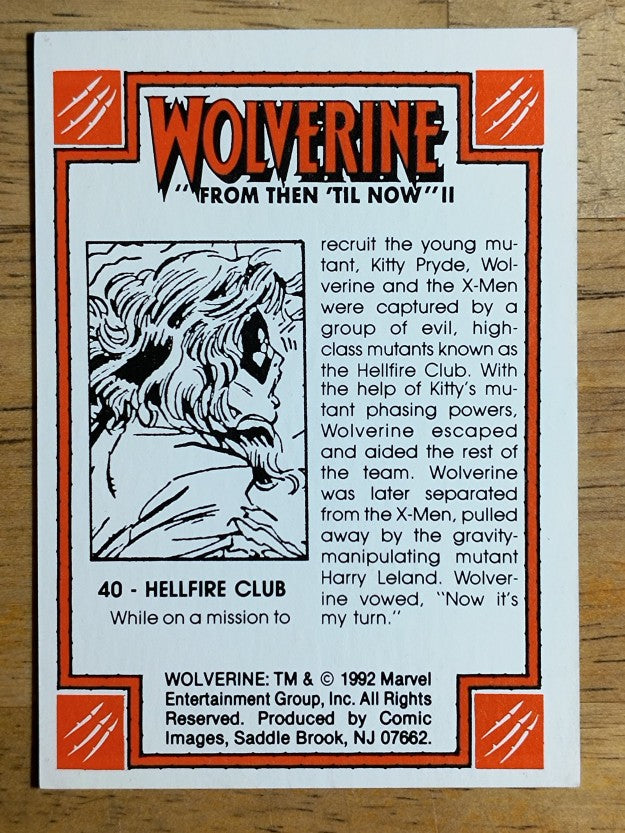 1992 Comic Images Wolverine From Then 'Til Now II #40 Hellfire Club