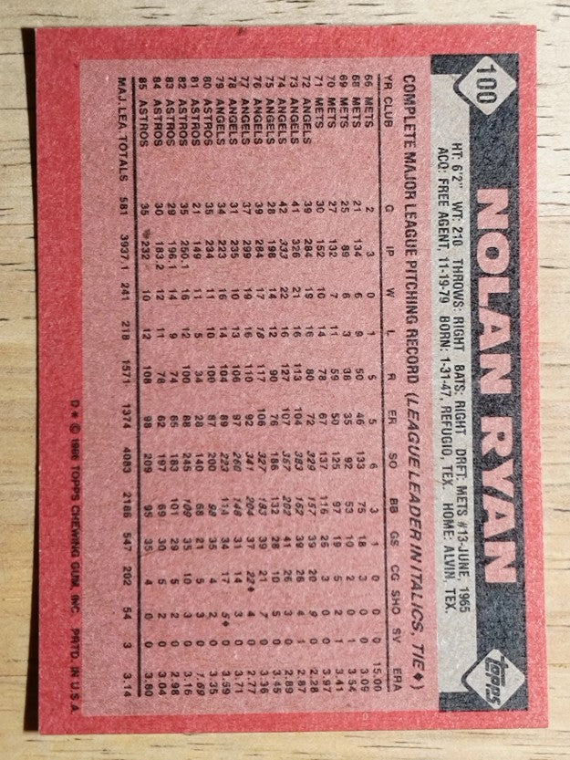 1986 Topps #100 Nolan Ryan