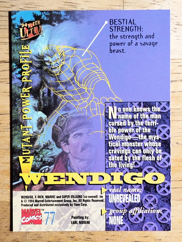 1994 Fleer Ultra X-Men #77 Wendigo