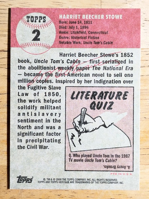 2009 Topps American Heritage #2 Harriet Beecher Stowe