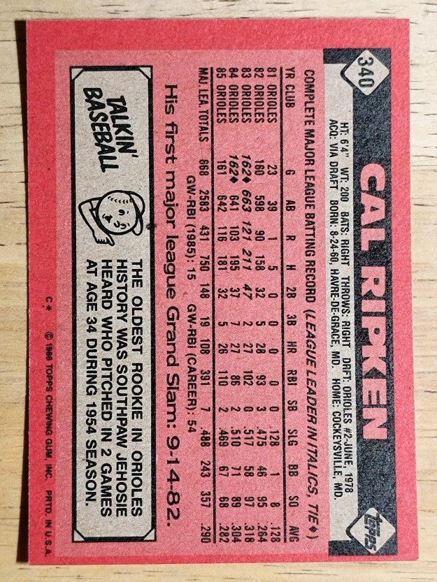 1986 Topps #340 Cal Ripken