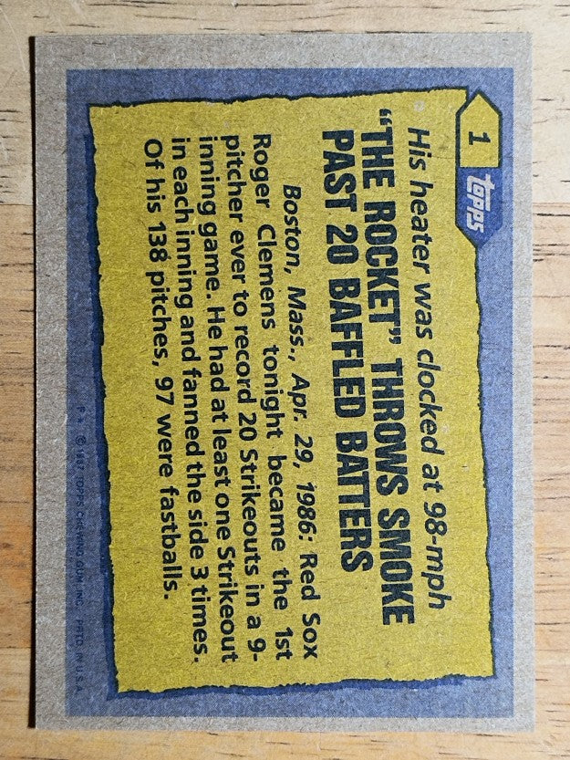 1987 Topps #1 Roger Clemens RB