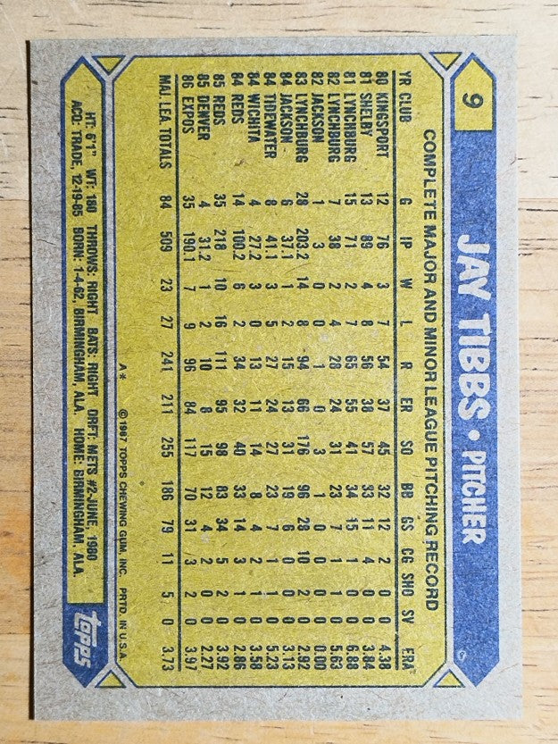 1987 Topps #9 Jay Tibbs