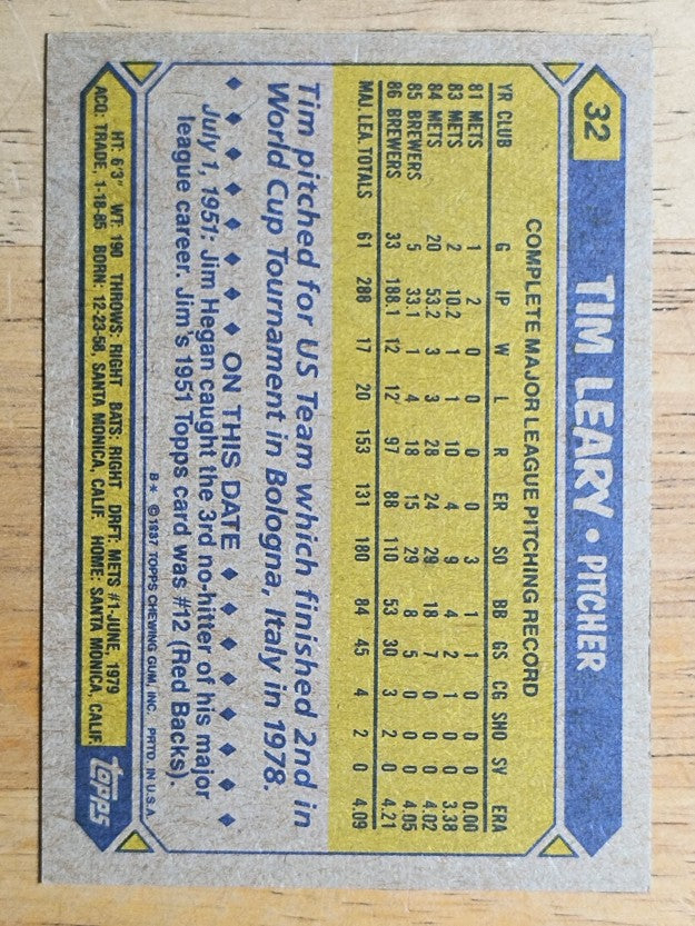 1987 Topps #32 Tim Leary
