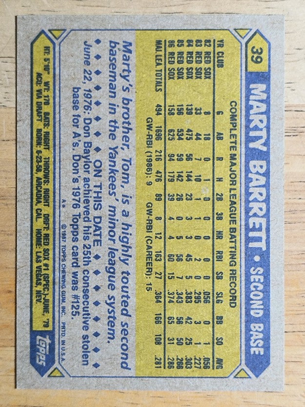 1987 Topps #39 Marty Barrett