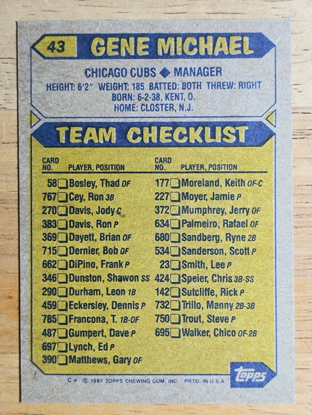 1987 Topps #43 Gene Michael MG