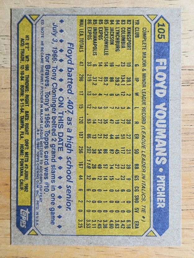 1987 Topps #105 Floyd Youmans