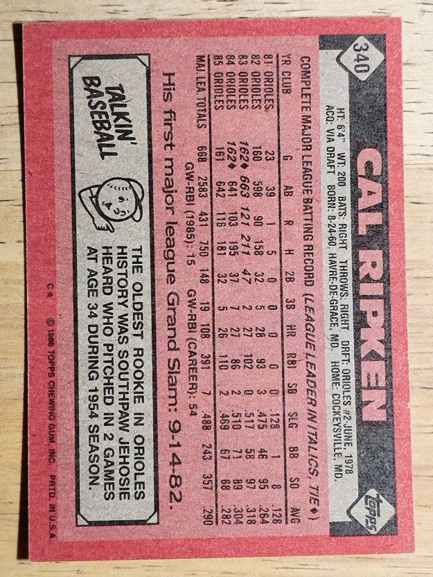1986 Topps #340 Cal Ripken
