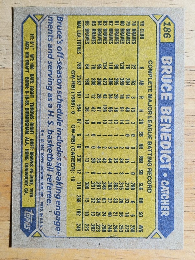1987 Topps #186 Bruce Benedict