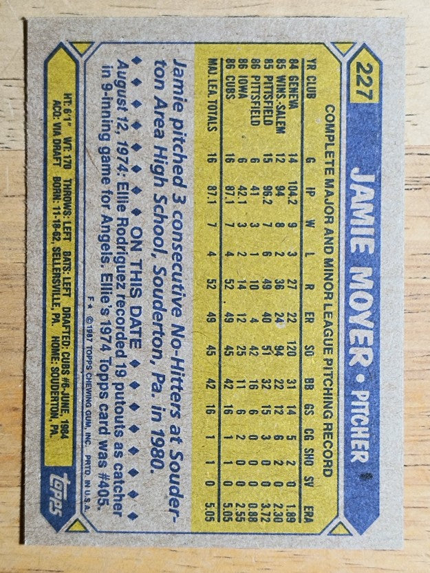 1987 Topps #227 Jamie Moyer RC