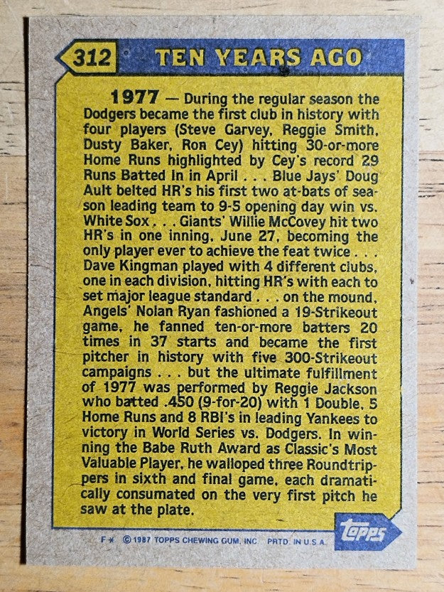1987 Topps #312 Reggie Jackson TBC
